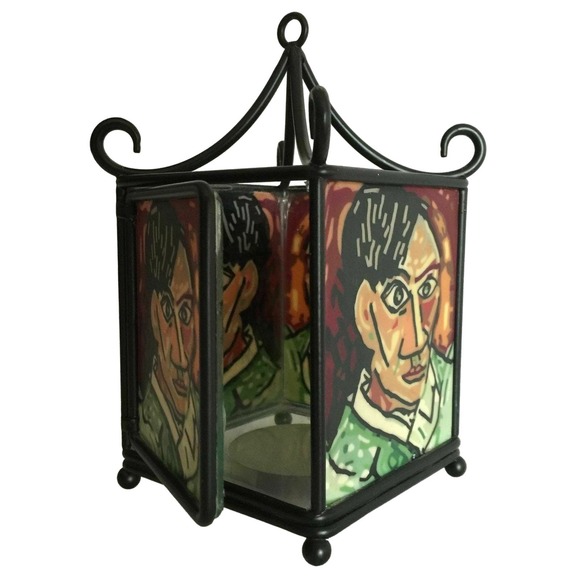 Pablo Picasso Cubism Self Portrait Glass & Iron Lantern Tea Light Candle Holder - Picture 2 of 7
